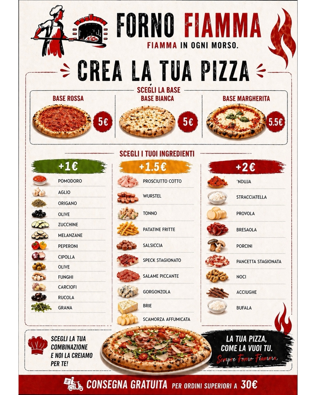 Crea la tua pizza Forno Fiamma